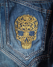 Load image into Gallery viewer, Obelisk 00s Skull Embroidered Flared Denim