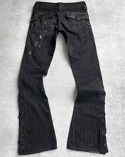 Load image into Gallery viewer, Obelisk 00s Python Skin Lace-up Pinstripe Flared Pants
