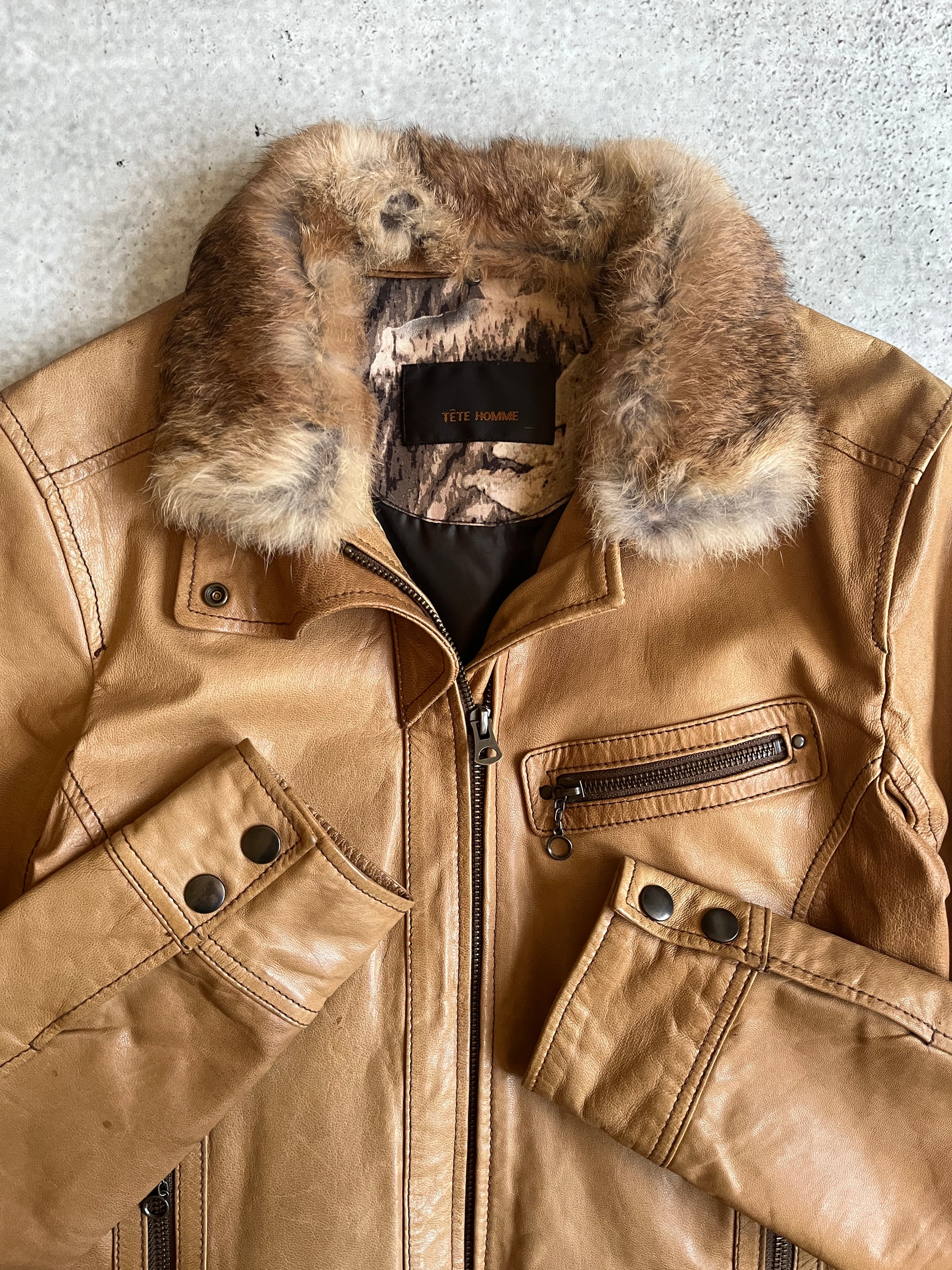 Tete Homme 00s Tan Leather Fur Jacket – firstfinal