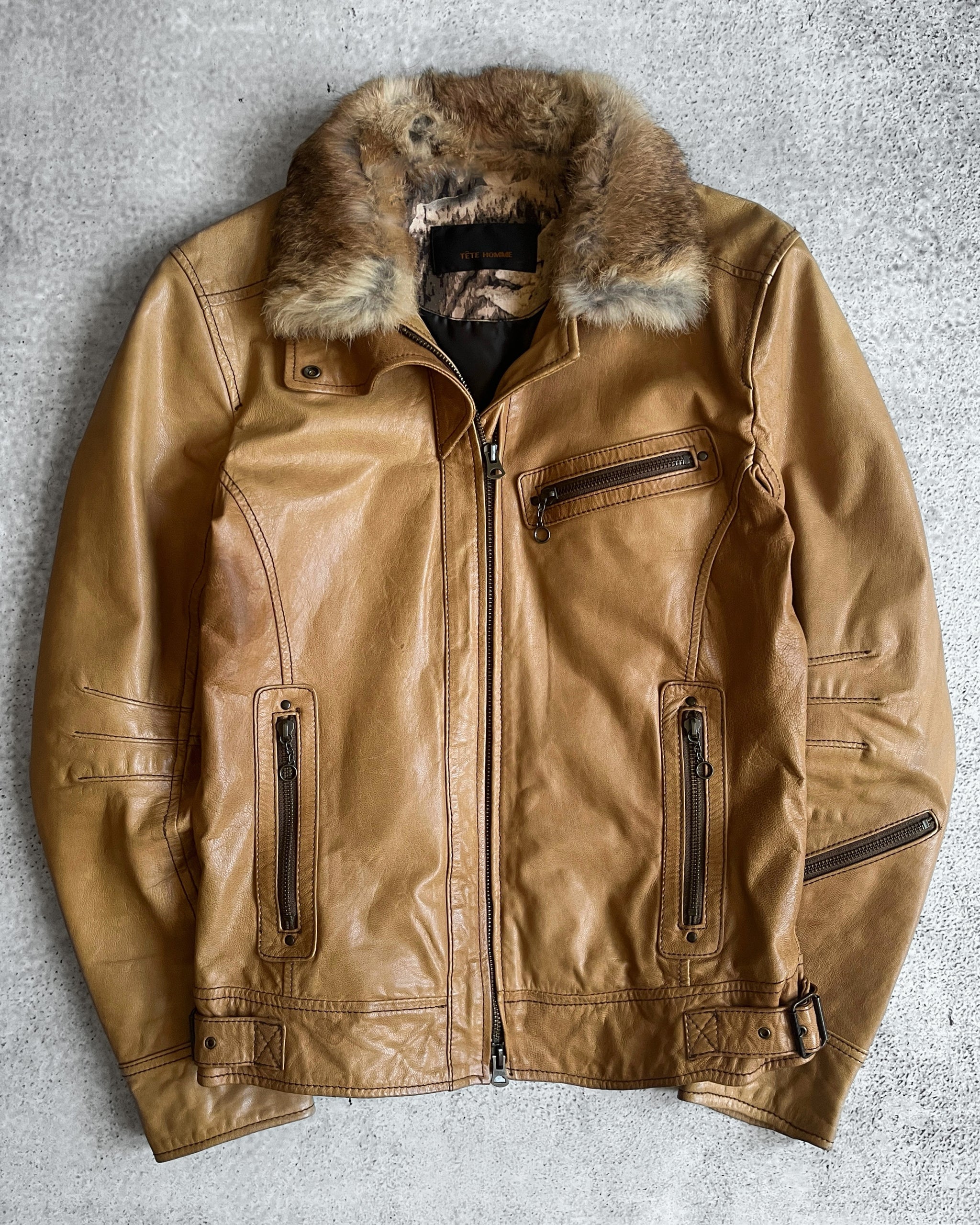 Tete Homme 00s Tan Leather Fur Jacket – firstfinal