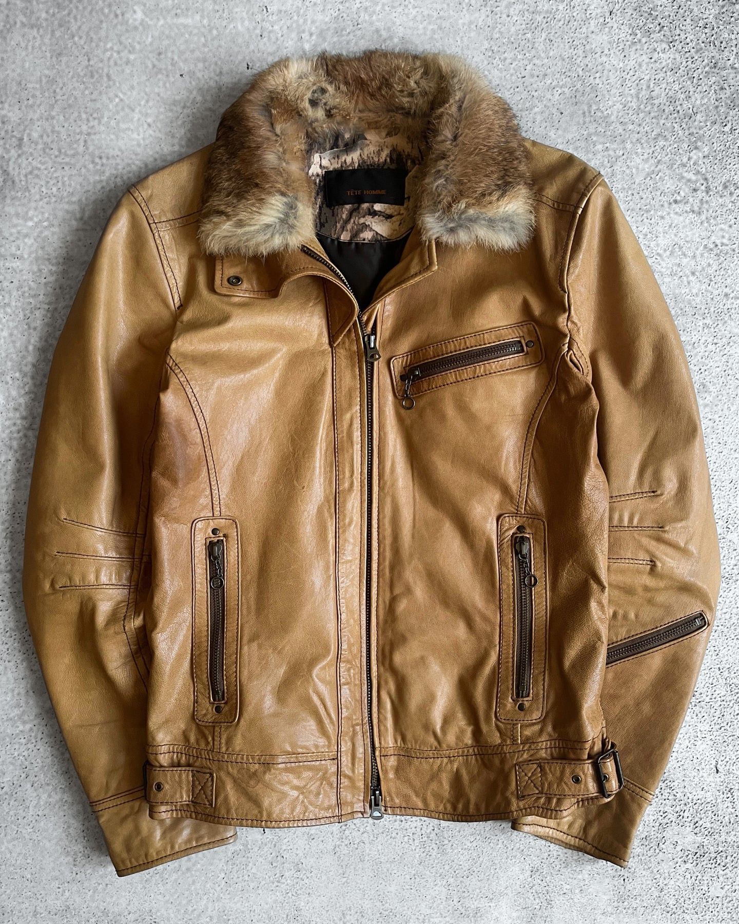 ジャケット・アウター Tete homme fur lamb leather jacket 2way Tete Homme 00s Tan Leather Fur Jacket – firstfinal