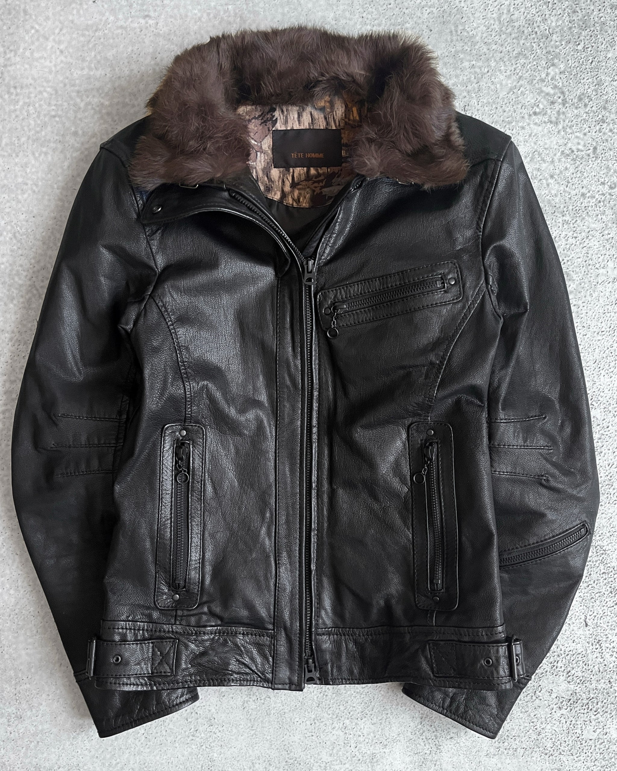Tete Homme 00s Black Leather Fur Jacket – firstfinal
