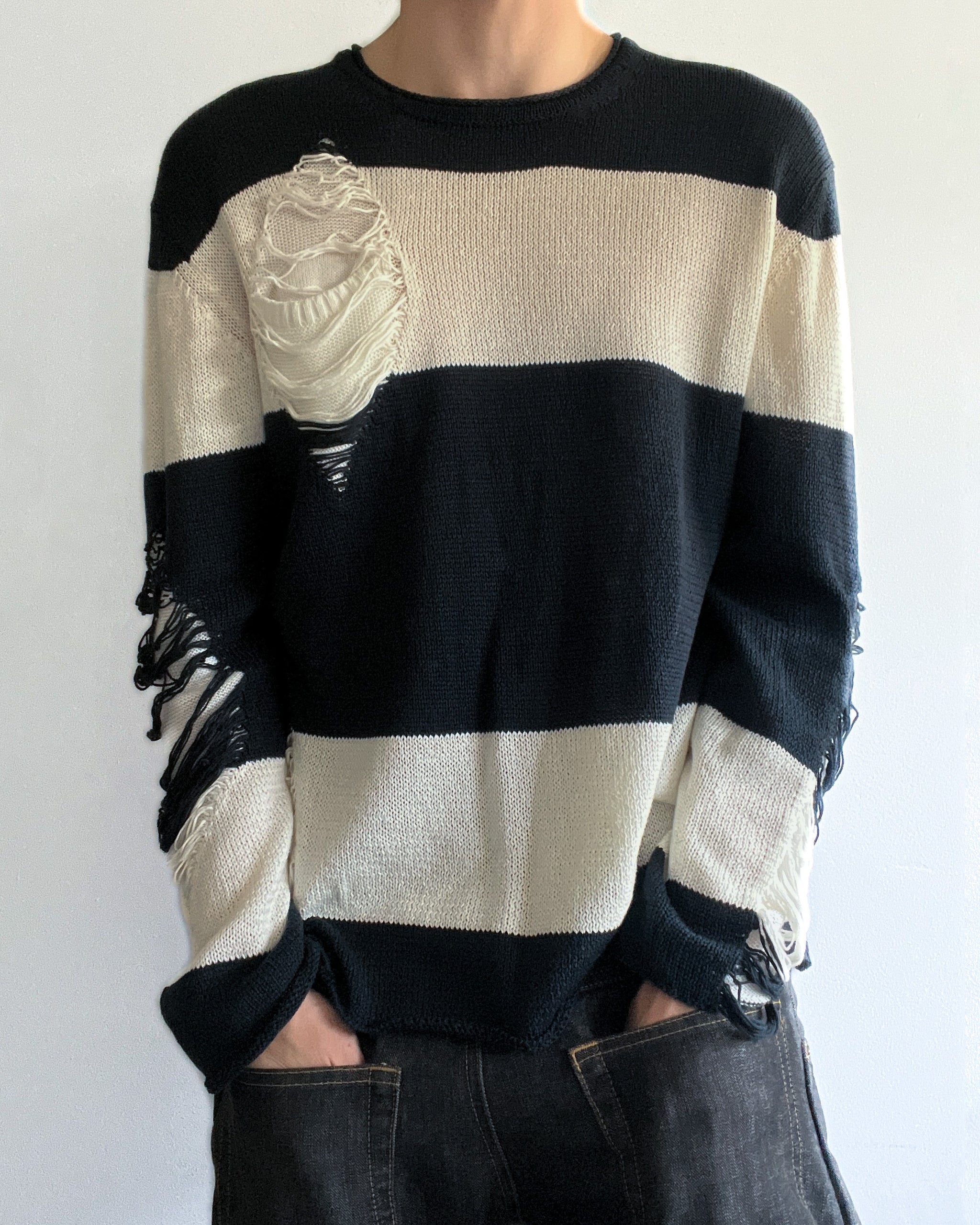 Mihara Yasuhiro 00s Distressed Striped Knit – firstfinal