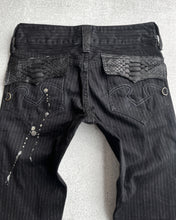 Load image into Gallery viewer, Obelisk 00s Python Skin Lace-up Pinstripe Flared Pants
