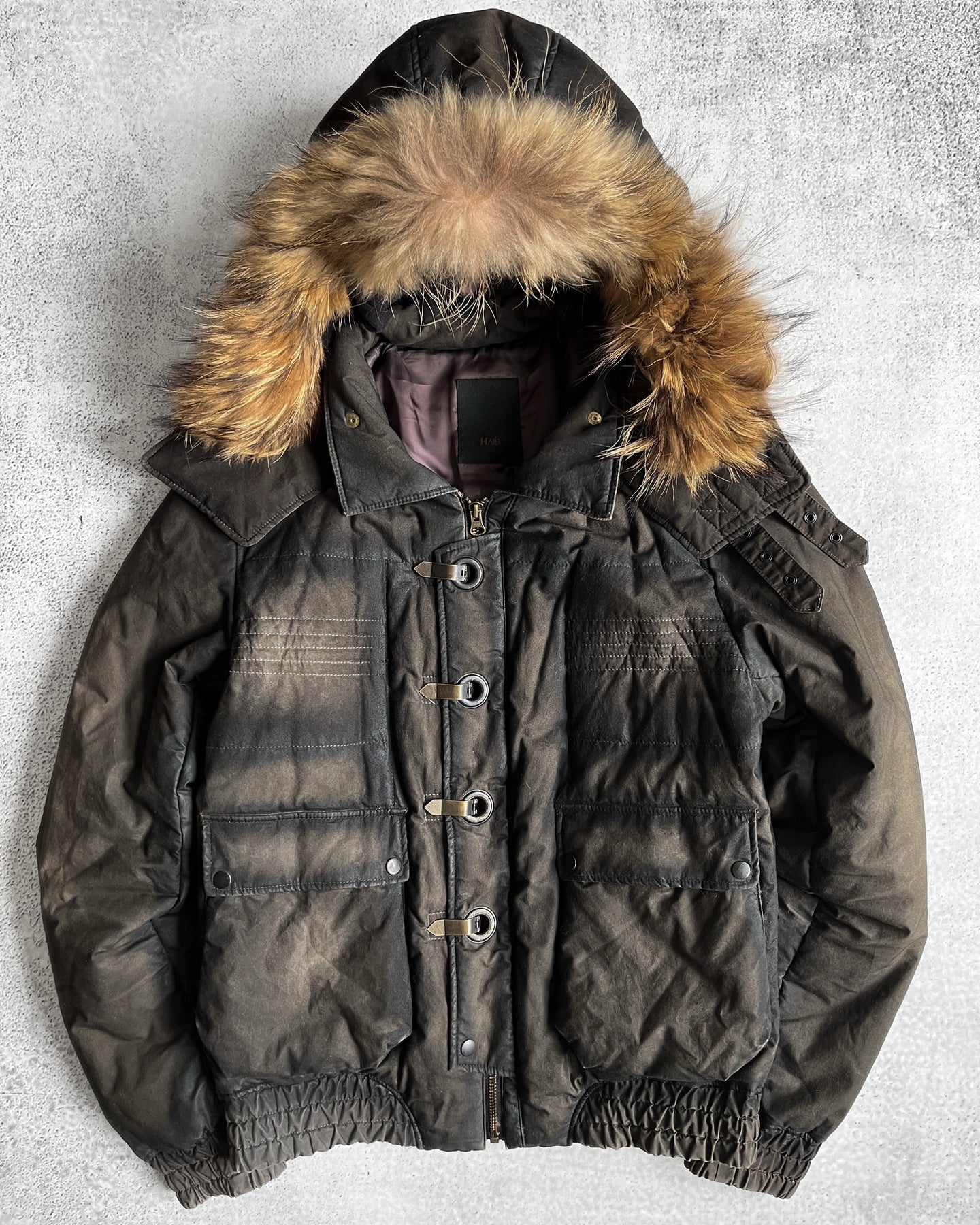 HaLb 00s Racoon Fur Hooded Down Jacket