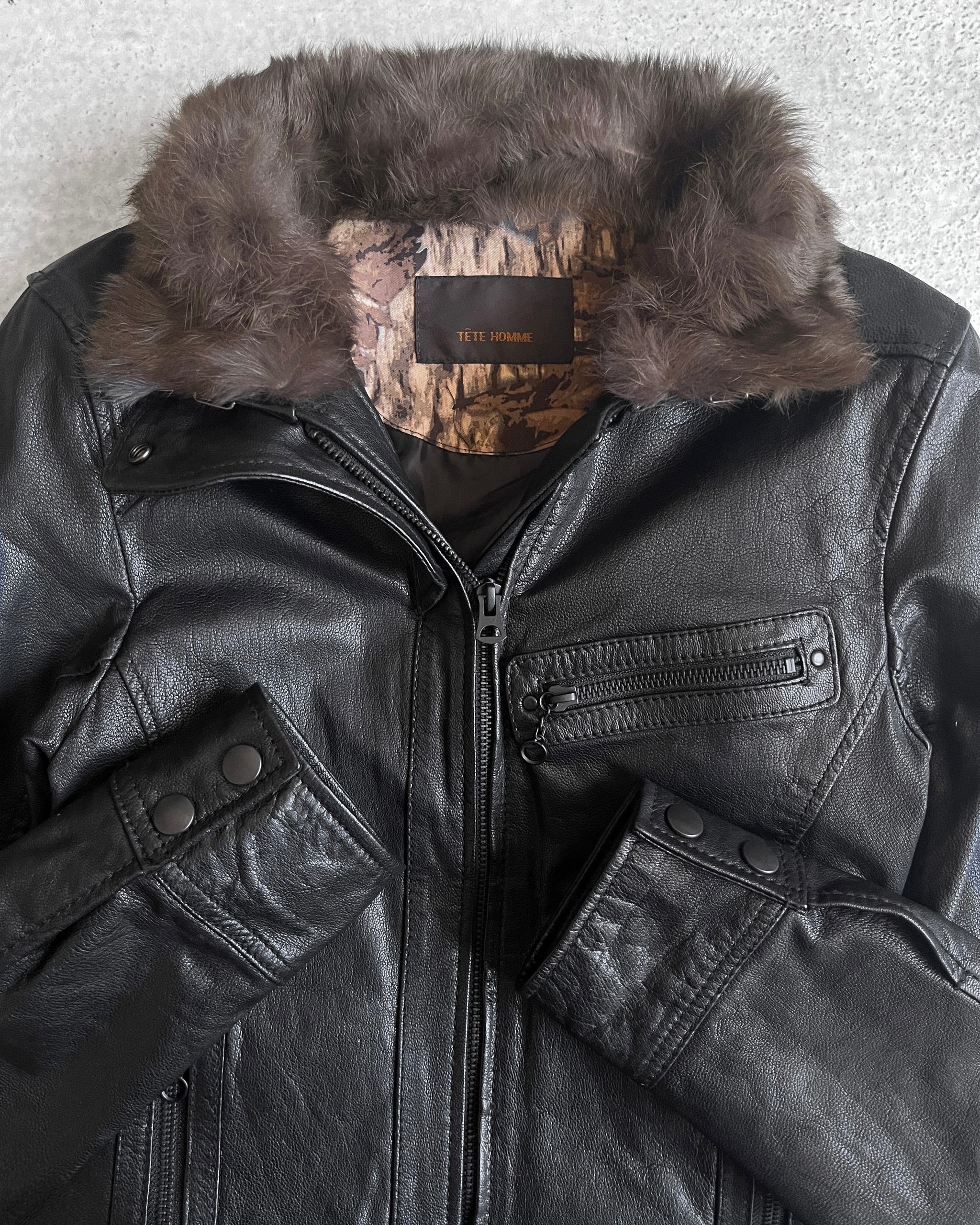 Tete Homme 00s Black Leather Fur Jacket – firstfinal