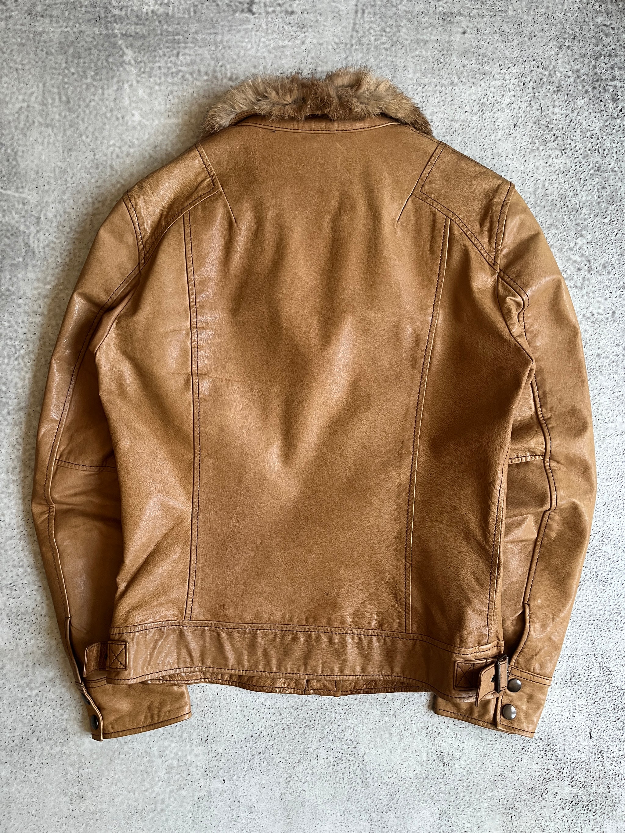 Tete Homme 00s Tan Leather Fur Jacket – firstfinal